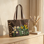 Floral Garden Embroidered Jacquard Tote Bag – Dark Brown