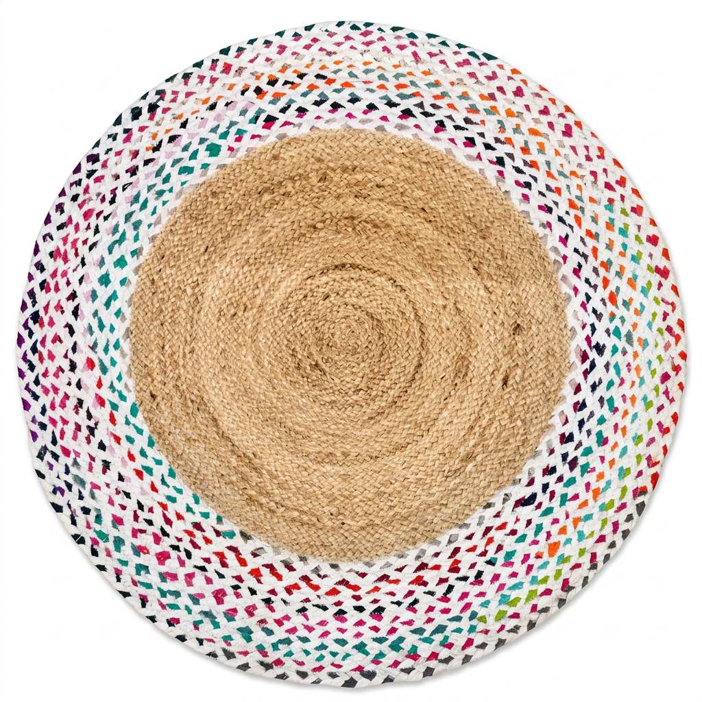 Round Braided Rug with Multicolour Border – 90 cm