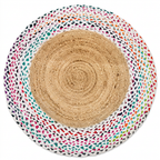 Round Braided Rug with Multicolour Border – 90 cm
