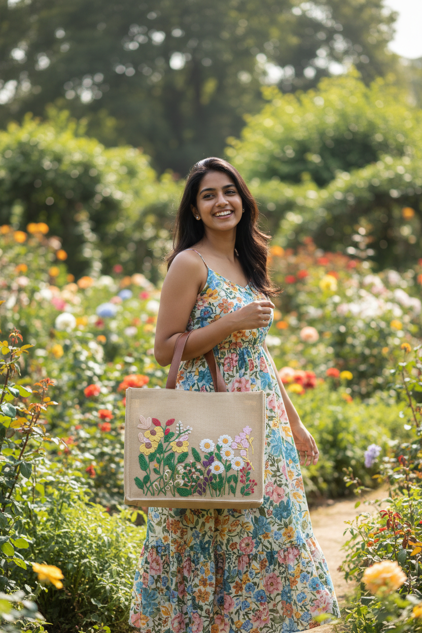 Wildflower Meadow Tote - Garden Lifestyle Shot